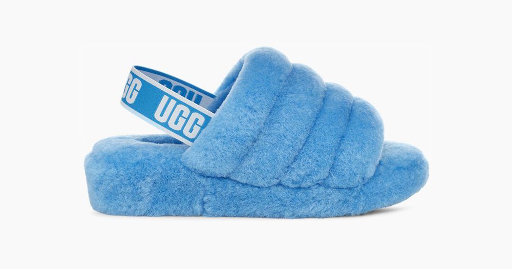 Ugg Slide Womens - Ugg Fluff Yeah Neon Blue - 491BVEONS